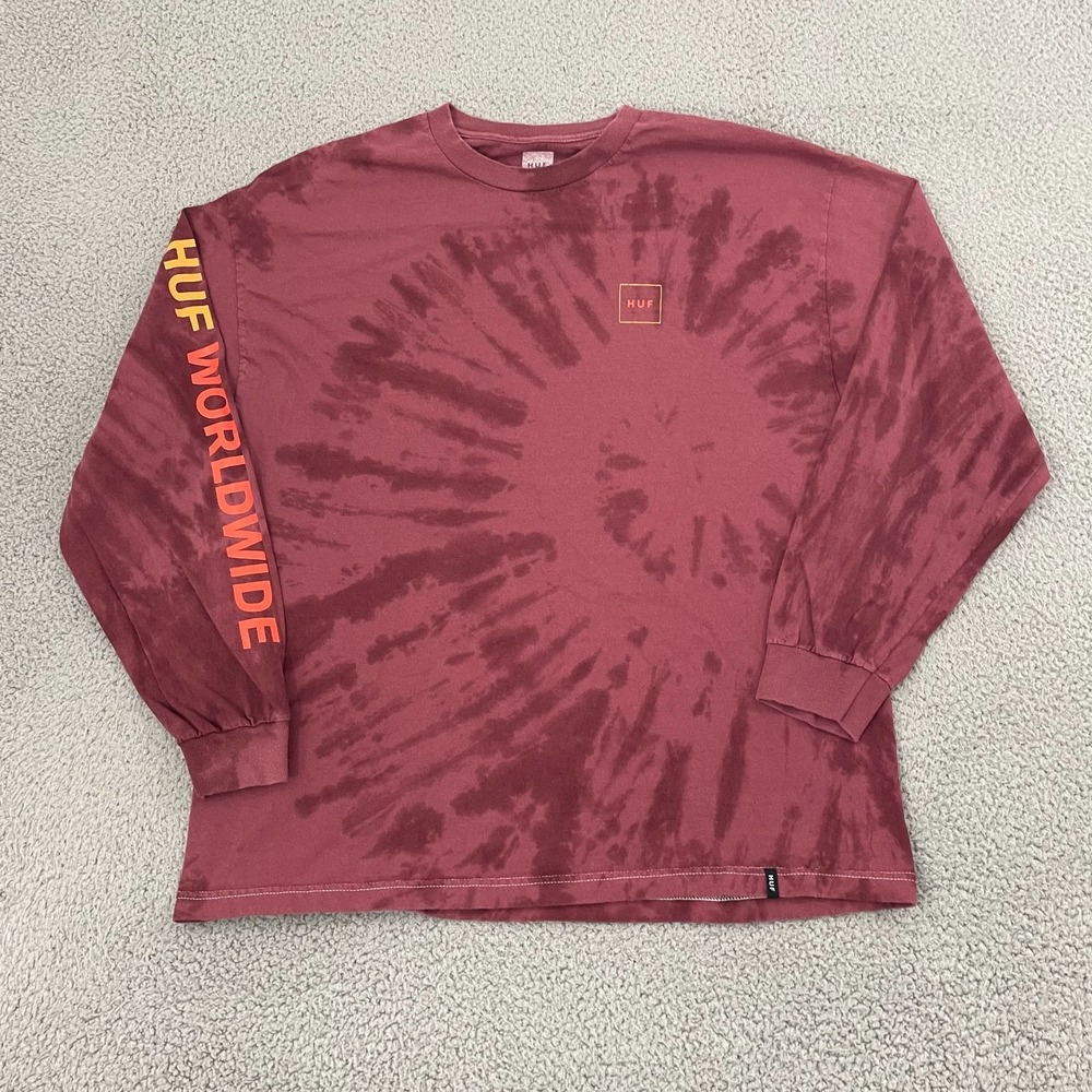 Huf  Worldwide Shirt Men L Red Tie Dye Skate‎ Streetwear Long Sleeve Tee